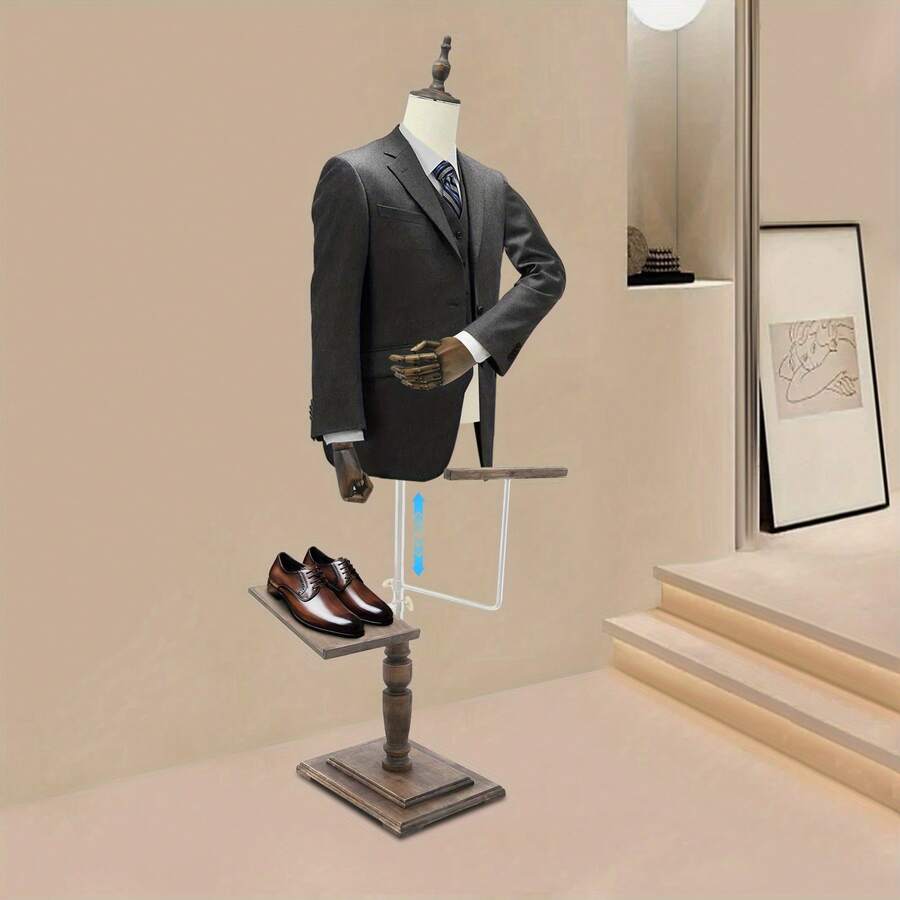 SENDERPICK Height-Adjustable Male Half-Body Doll Model With Freely Adjustable Clothing Length And Display Features, Including Trouser Holder, Shoe Holder, And Detachable Arm. Display Stager For Clothing Stores. - 白色 - 查看 1