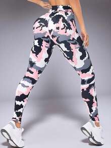 冬季单件女式大码时尚休闲高腰运动修身功能性骑行紧身裤印花长裤