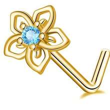 1件优雅不锈钢金/银蓝锆石花朵设计L型鼻钉，女士 - 适合日常佩戴、派对和时尚造型