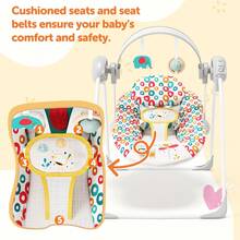 Portable Baby Swing,Baby Swing,Baby Swing Indoor/Outdoor, Foldable, Adjustable, Timer, Baby Swing Suitable For 0-6 Months Baby, 6-20 Pounds For Indoor And Outdoor As Hallowee & Christmas Gifts Bedroom - Yellow - View 3