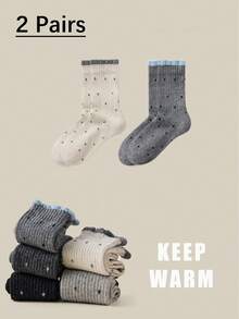 1双/2双/3双/5双装 女士加厚保暖蕾丝波点船袜，秋冬季舒适袜 - 彩色 - 查看 13