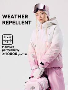VECTOR MOTION 3层加厚连帽滑雪服，男女通用，全压胶，弹力面料，防风，保暖，耐用，透气，适用于单板/双板滑雪 - 粉色 - 查看 2