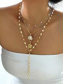1 Set Of 3 Pieces Pearl Conch Necklace Seaside Style Necklace Set Suitable Daily Wear By Women - Vàng 3 - Xem 9