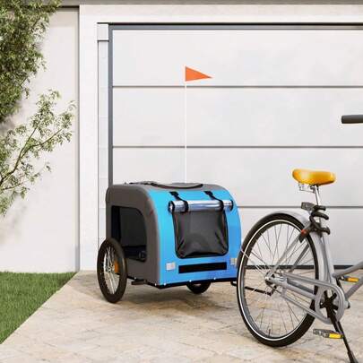 vidaXL Fahrradanhänger Hunde Blau Und Grau Oxford-Gewebe & Eisen