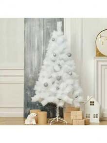 White PVC Artificial Christmas Tree, Realistic Pine Needle Design, Winter Holiday Decor For Home, Office, Commercial Display, Party Backdrop, Stable Metal 4-Leg Stand, Easy Assembly And Storage, Non-Shedding And Fade-Resistant, Hang Lights & Ornaments For DIY, Modern Minimalist Style, Fresh White Tone, Adds Christmas Ambiance, Suitable For Home, Office, Various Sizes Available To Fit Different Spaces - White - View 1