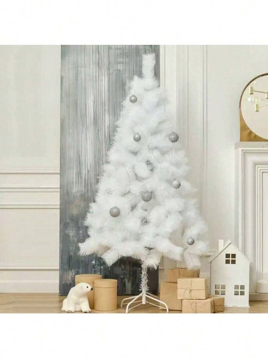 White PVC Artificial Christmas Tree, Realistic Pine Needle Design, Winter Holiday Decor For Home, Office, Commercial Display, Party Backdrop, Stable Metal 4-Leg Stand, Easy Assembly And Storage, Non-Shedding And Fade-Resistant, Hang Lights & Ornaments For DIY, Modern Minimalist Style, Fresh White Tone, Adds Christmas Ambiance, Suitable For Home, Office, Various Sizes Available To Fit Different Spaces - White - View 1