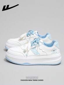 1 Pair WARRIOR Women's Thick Sole Lace-Up Soft Bottom Casual Shoes, Low-Top Outdoor Flat Shoes, Round Toe Low Heel Non-Slip Solid Color Elegant Soft Bottom Hiking Shoes, Suitable For Students, Graduation Photos, Flat Shoes, Low-Top Leather Sports Skateboard Shoes