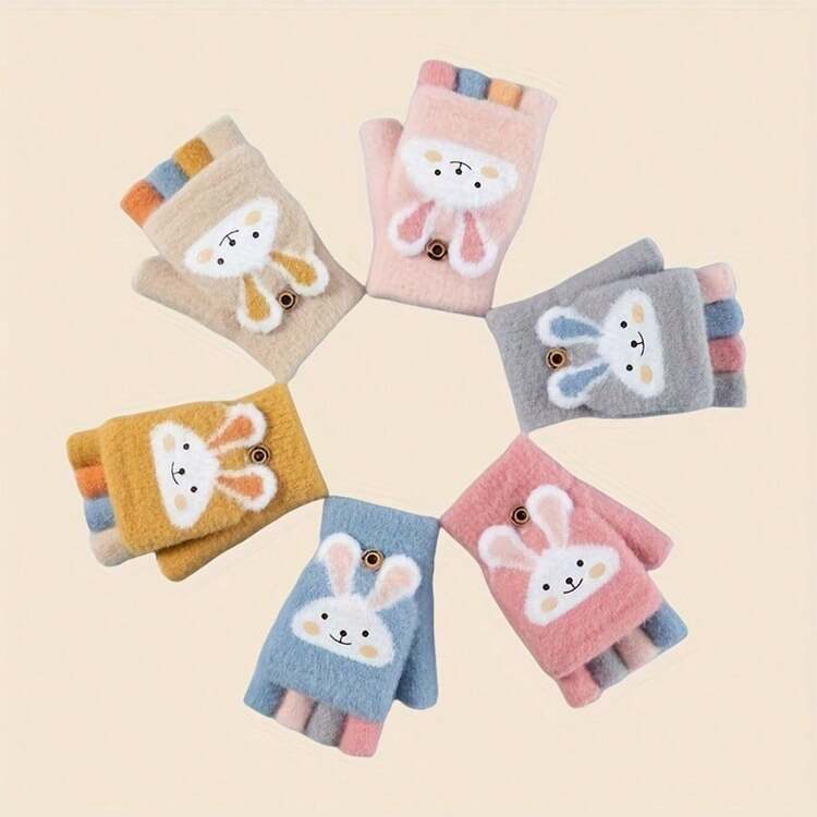 2-5 Years Old Girls Cute Cartoon Warm Fingerless Gloves, Suitable For Winter, Flip-Top Design, Suitable For Homework - Multicolor - View 8