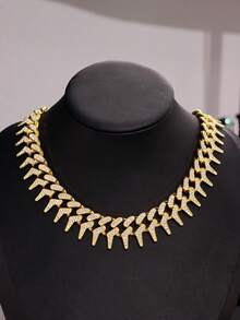 1件时尚前卫奢华朋克摇滚水晶镶嵌项链，男士百搭配饰，适合派对、音乐节、休闲穿着