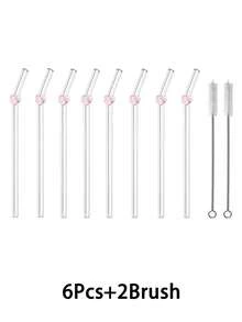 1/2/4/6/8 Piezas Conjunto de Pajitas de Vidrio Reutilizables con Decoración de Corazón Rosa, Pajitas de Vidrio Curvas Claras y Lindas con Cepillo de Limpieza, para Vasos de Agua, Accesorios de Cocina, Decoración de Pajitas, Bebidas Frías, Leche, Té, Café, Batidos, Cocinas, Restaurantes, Fiestas de Cócteles, Regreso a Clases, Regalos Divertidos para Novias/Novios, Padres, Amigos, Suministros Navideños, Año Nuevo, Día de San Valentín. - Rosa D - Ver 21