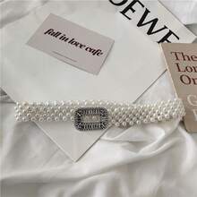 Rhinestone Pearl Waist Chain Ladies Simple Versatile Decorative Elastic Pearl Belt Girls Ins Sweet Fashion Elastic Waist Seal - 白k 扣 - 查看 4