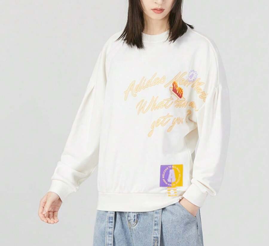 Adidas Women's New Round Neck Casual Sports Pullover - White - View 1