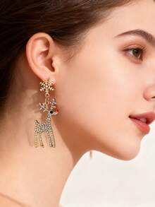 2pcs Luxury Copper Gold-Plated Christmas Deer Stud Earrings, Ideal Earring Accessory For Women's Christmas Events