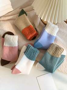 3 Pairs Women's Solid Color Thick Thermal Lined Warm Breathable Crew Socks, Cozy Socks