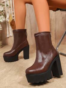 Giày bốt cổ cao đế dày màu trơn thời trang cỡ lớn dành cho nữ - màu nâu - Xem 5