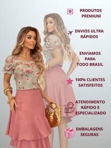 Women's Midi Skirt Fashion Evangelical Executive Casual Lined With Ruffles And Buttons - Màu hồng gỉ - Xem 7