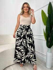 Long, Printed Viscose Skirt, Lined, High Waist With Pockets And Side Slits. - 黑色 - 查看 1