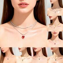 Set Of 2 Women's Necklaces, Each With A Vibrant Colored Heart-Shaped Pendant. Plated In 925 Sterling Silver Or 18K Gold. - 銀色 - 查看 1