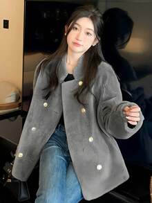 Elegant Winter Women Coat Fashion Grey Fuzzy Coats Chic Party Prom Fluffy Fur Jackets Long Sleeve Fur Jacket Female New Streetwear Going Out Tops With Pocket Warm Thick Halloween Christmas New Year Clothes Thanksgiving Outfit