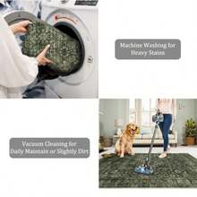 Morebes - Alfombras de área verde lavables 4 x 6 pulgadas estilo clásico bohemio para recámara piso interior suave antideslizante no desprende pelusa alfombra para sala de estar cocina - verde oscuro multicolor - Ver 4