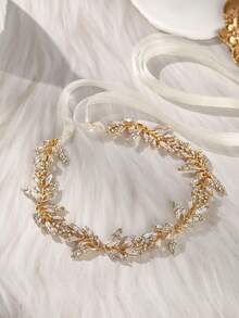 1 peça de tiara para cabelo de noiva com cristais, pérolas artificiais e flores. Acessório perfeito para casamento, festa e eventos noturnos. Ideal para damas de honra e floristas. Acessórios para o Dia dos Namorados. - Ouro - Ver 16