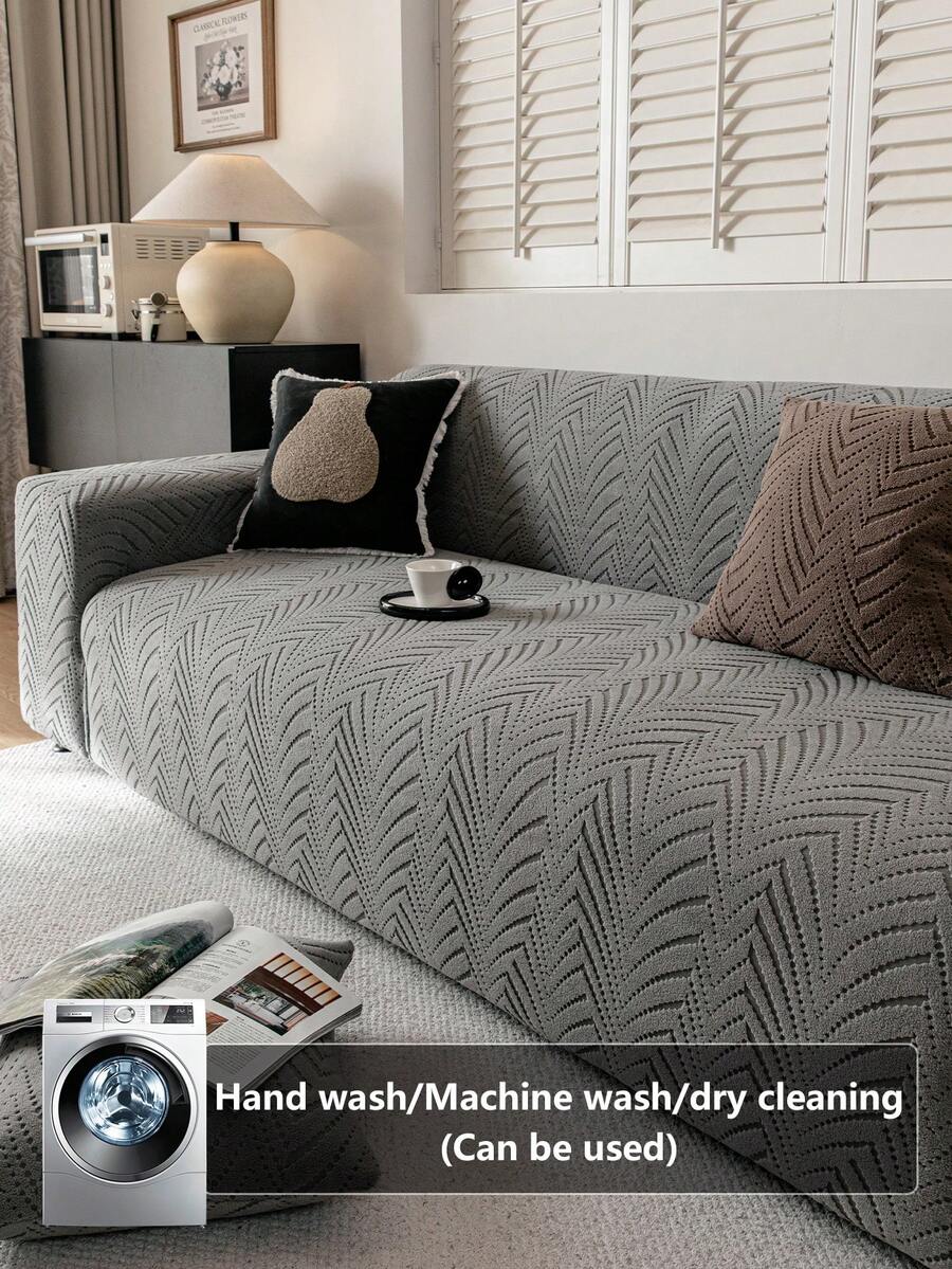 1pc 3D Sofa Cover, Multi-Functional Full Coverage Sofa Slipcover, Solid Color Geometric Pattern Design Sofa Protector, Holiday Decor Sofa Cover, High Elasticity All-Inclusive Sofa Cover, Suitable For All Seasons - Dark Grey - View 1