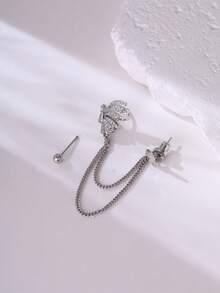 Nooxian 2pcs Butterfly Tassel Zirconia Ear Cuff & Stud Earrings Set (No Gift Box), Women Earring Sets - Silver - View 4