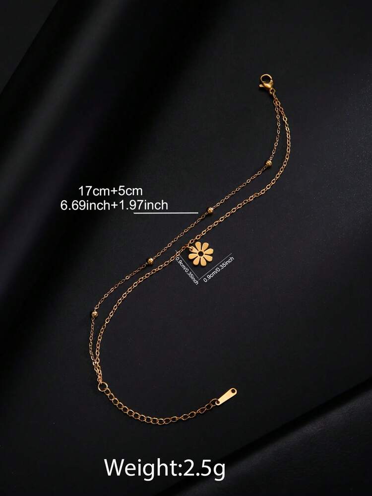 1pc Stainless Steel Women's Bow & Flower Chain Bracelet, Fashionable, Sweet And Minimalist, Suitable For Daily Wear - Bracelet - View 10
