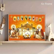 1 pieza Póster de arte de Guru, Impresión en lienzo, Baba Deep Singh y 10 Gurús, Decoración de pared religiosa para el hogar/oficina, Imagen devocional enmarcada - A - Ver 1