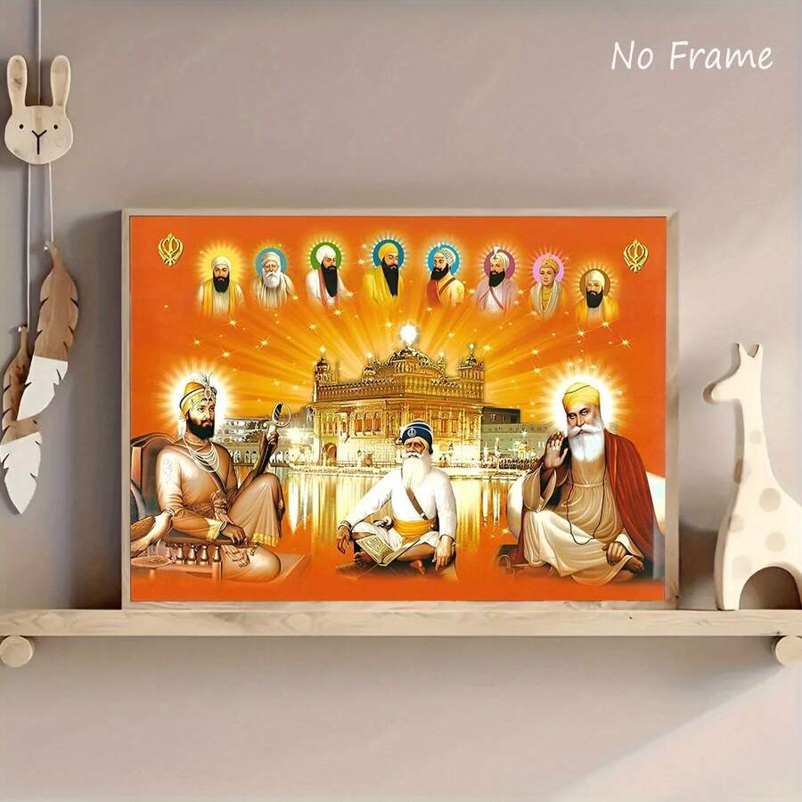 1 pieza Póster de arte de Guru, Impresión en lienzo, Baba Deep Singh y 10 Gurús, Decoración de pared religiosa para el hogar/oficina, Imagen devocional enmarcada - A - Ver 1