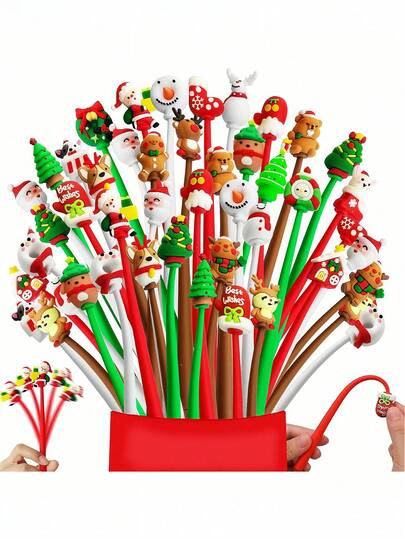 24 Shakeable Christmas Ballpoint Pens, Bendable Christmas Writing Pens, Black Ink, Suitable For School And Office Use, Perfect For Christmas Stocking Stuffing, Office Stationery