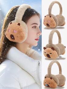 Women's Fluffy Capybara Ear Warmer, Capybara Floral Design Ear Warmer, Fashionable & Warm Ear Warmer For Women In Autumn/Winter Ear Muffs - Capybara - View 2