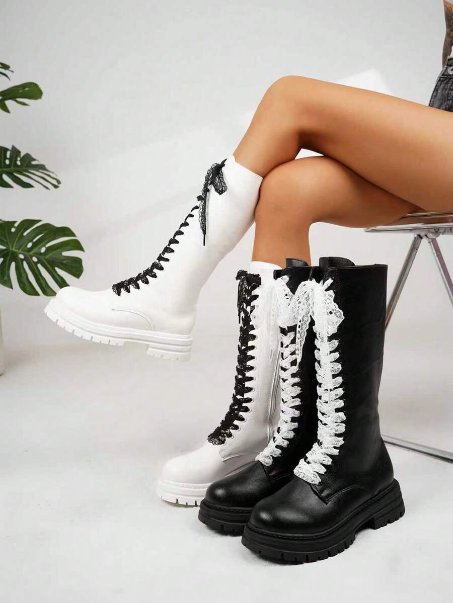 بوت نسائية طويلة حتى منتصف الساق مع سحاب وأربطة، متوفرة بالمقاسات من 35 إلى 43، بوت فارس ذات أربطة وساق طويلة تصل إلى أعلى الركبة، بوت دراجات نارية للنساء، مناسبة للخريف والشتاء