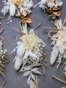 1/2/3/4/6/8/10/12 pièces Mini bouquet de fleurs séchées, convient pour la décoration de table à la maison, la décoration de gâteau de fête, la boutonnière des garçons d'honneur, la décoration de mariage de style bohème vintage, cadeau pour la douche de mariée - Blanc - Voir 5