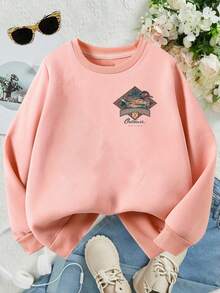 Bird Pattern, Double-Sided Printing, Children's Long-Sleeved Round-Neck Sportswear, Elastic Fabric, Machine Washable, Autumn And Winter Casual Wear, Warm And Not Stuffy, The Best Gift For Children, Multiple Colors Available - 粉色 - 查看 3