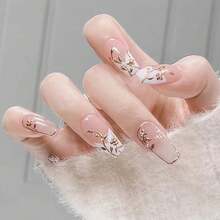 Nude Press On Nails French Nude Long Leaf Fake Nails Tips Full Cover Coffin False Nails For Women And FFgirls 24PCS{Inchcolor_nameinch:InchNails-12inch} - 釘子-12 - 查看 5