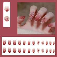 Pink Butterfly Press On Nails Cute Coffin Medium Fake Nails Tips Full Cover Gradient False Nails For Women And FFgirls 24PCS{Inchcolor_nameinch:InchNails-02inch} - 指甲-02 - 查看 6