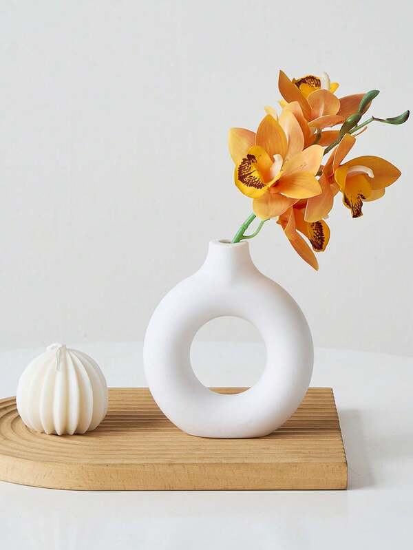 1pc White Ceramic Look Flower Vase, Plastic Vase,Minimalist Modern Home Decor, Small Pampas Grass Vases Unbreakable Vase Flower Arrangement For Table, Shelf Bookshelf, Mantel, Entryway And Centerpieces Gifts Birthday Graduation Back To School Room Decor School Supplies Glass Vase