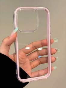 苹果智能时尚手机壳，高端质感，三合一加厚硬质材料，彩色纯色边框，个性化创意粉色、白色、黑色、蓝色、绿色可选，简约防摔，全包覆透明手感，彩色手机壳，兼容