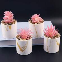 Multiple Options Realistic Succulent Plants Potted, Gold Rim White Ceramic Cup, Office Desk Decor, Home Decoration, Desktop Ornament, Birthday Gift - White - View 4