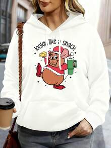Disney Hoodie White Mickey Mouse Christmas Santa Design Lookin Like A Snack Print Casual Wear For Women Winter Holiday Outfit - 白色 - 查看 1