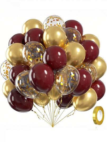 30/60pcs Gold Balloons 12inch, Maroon And Gold Balloons With Metallic Gold Confetti Balloons For Graduation Birthday Bridal Shower Party Decorations