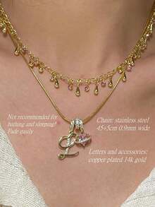 1pc Minimalist Cubic Zirconia Heart Pendant Initial Necklace, Customized Simple Letter Name Necklace, Stainless Steel Personalized Initial Pendant For Women, Ideal Gift For Girlfriend, Mom, Family, Friend, Daughter, Anniversary, Valentine's Day, Mother's Day, Birthday, Graduation, Daily Wear, Wedding, Party, Gold, Stylish, Colorful