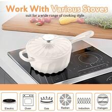 Enameled Cast Iron Sauce Pan 2 Quart With Lid For Cooking Pasta Sauce Gravy Puddings Marinating And Boiling Mini Dutch Oven In White Durable Enameled Surface Even Heat Distribution Ideal For Stovetop And Oven Use - White - View 5