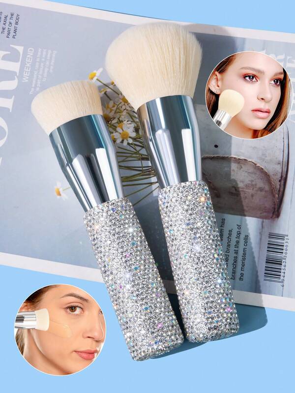 SEPROFE 1pc Sparkling Diamond Makeup Brush, Premium Quality Rhinestone Handle Foundation Brush, Large Fluffy Powder Blush Brush, Ultra Soft Fiber Facial Makeup Tool