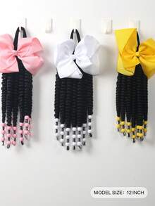 Braided Ponytails For Kids Box Braid Ponytail Hair Extension Synthetic With Bow , Beads In The End 1pc - Black - View 3