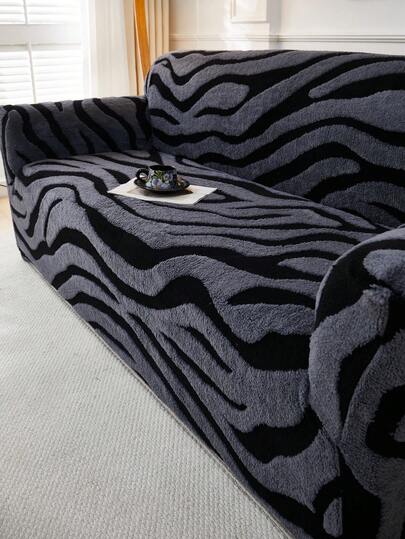 1pc Cationic Soft Plush Fabric Pet Proof Sofa Cover, Embossed Plush Jacquard Zebra Pattern, Rich Color Palette, Thick Jacquard Plush Sofa Cover Suitable For 1/2/3/4 Seat Sofa, Autumn/Winter