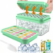 Cubiteras para Hielo de Silicona Con Tapa Y Cubo, Cubitera Silicona de Grado Alimenticio Cuchara para Congelador, Fcil liberacin Apilables Bandeja de 28 Moldes de Silicona Hielo Con Tapa Y Cubitera - inicial - Ver 2