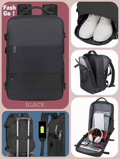 1 Pc Large Capacity Travel Backpack For Women Work Bag Carry On Hand Luggage, Water Resistant Business Large Day Pack Weekender Bag, Slim Durable Laptop Backpack,College Bag Computer Bag,Gifts For Men & Women,For Outings,Large Capacity,Durable,Lightweight And Waterproof.Note: The Two Styles Of Shoe Bin Are Random., School Backpack