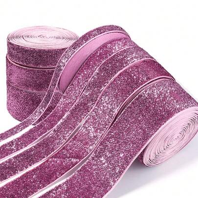 10-38毫米深粉色闪光丝绒丝带，适用于圣诞礼物包装、节日装饰，彩色洋葱绒闪亮编织丝带